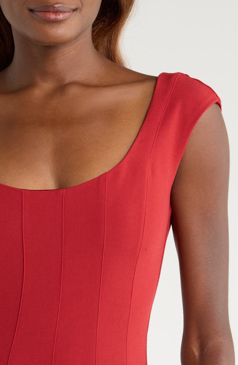 STAUD Cap Sleeve Midi Dress, Alternate, color, Rouge