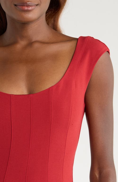 Staud Cap Sleeve Midi Dress In Red