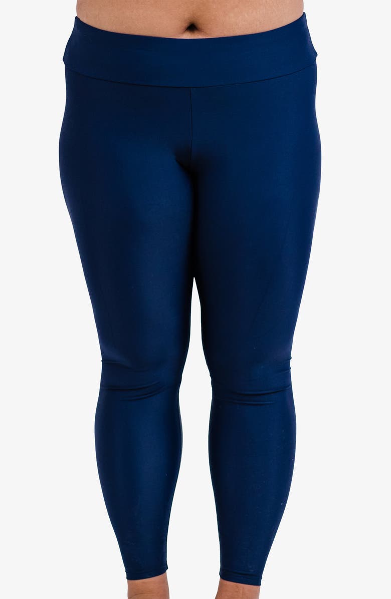 Calypsa Plus Size Long Swim Leggings, Main, color, Navy