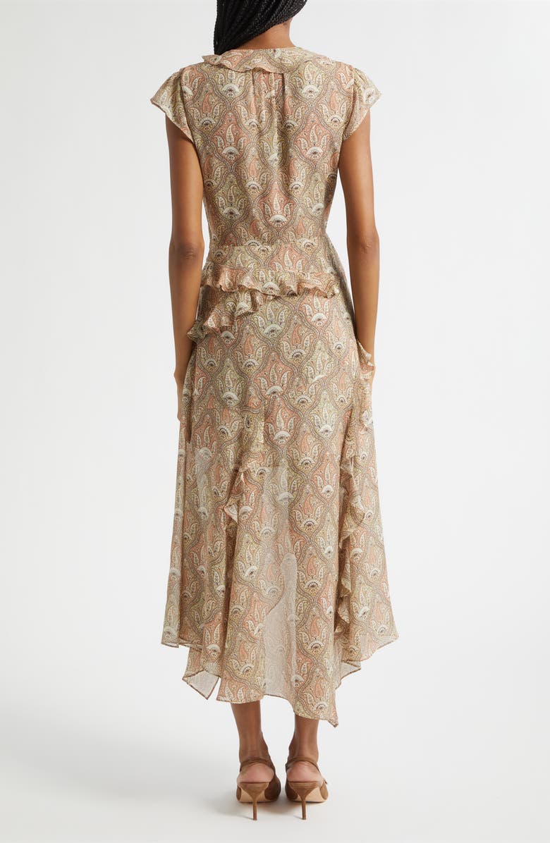 Veronica Beard Avenel Paisley Asymmetric Hem Silk Dress, Alternate, color, Stone Khaki Multi