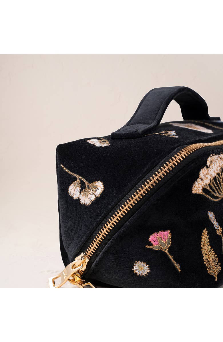 Elizabeth Scarlett Pressed Flowers Velvet Open Flat Makeup Bag, Alternate, color, 