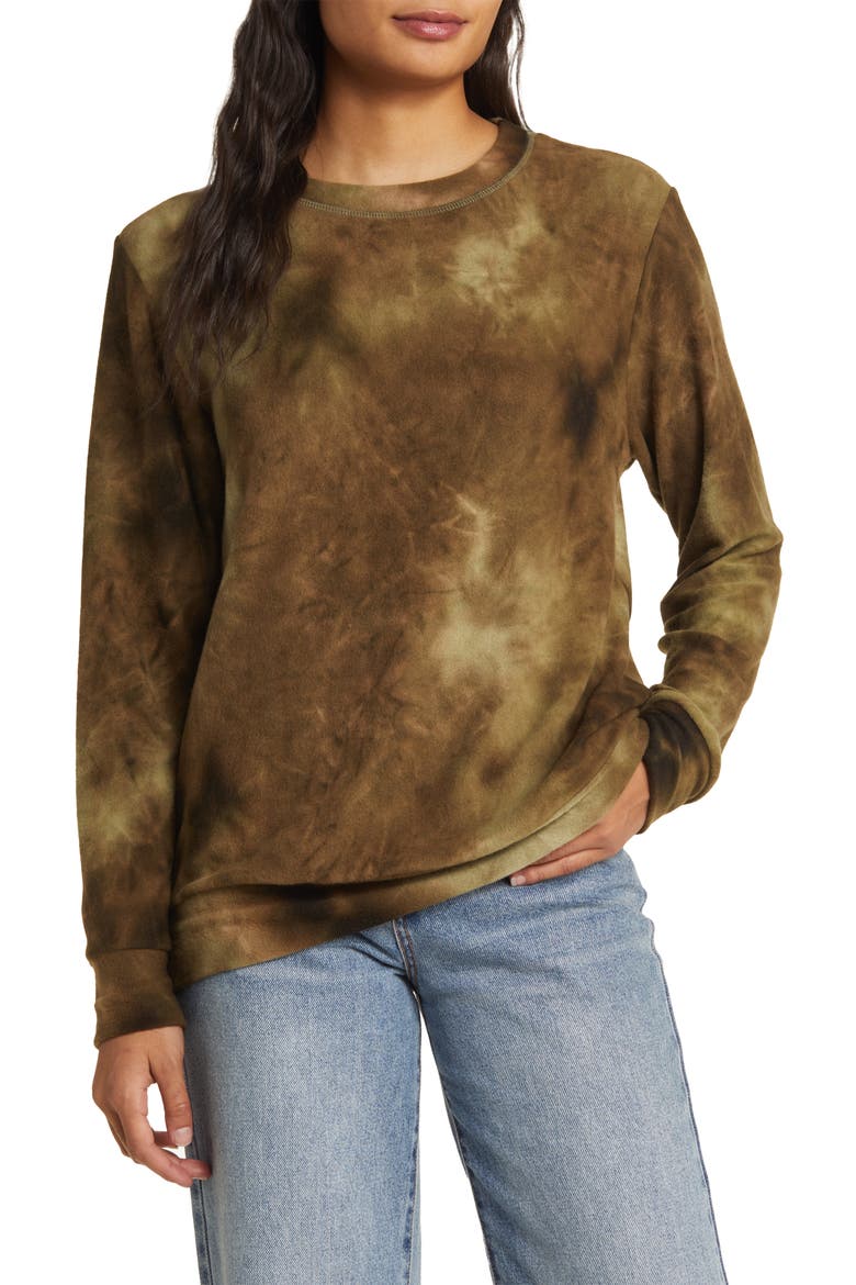 Tie Dye Long Sleeve Hacci Knit Top, Main, color, OLIVE