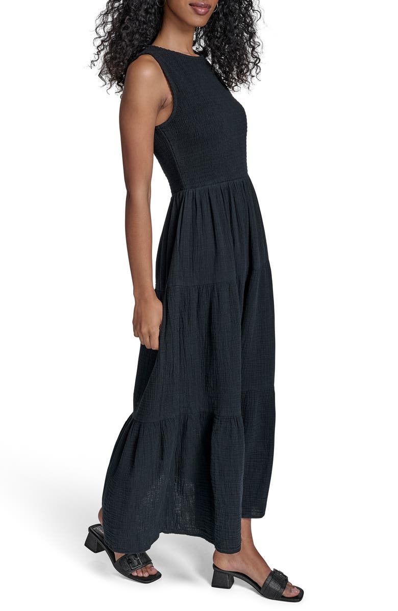 Smocked Sleeveless Tiered Cotton Gauze Maxi Dress