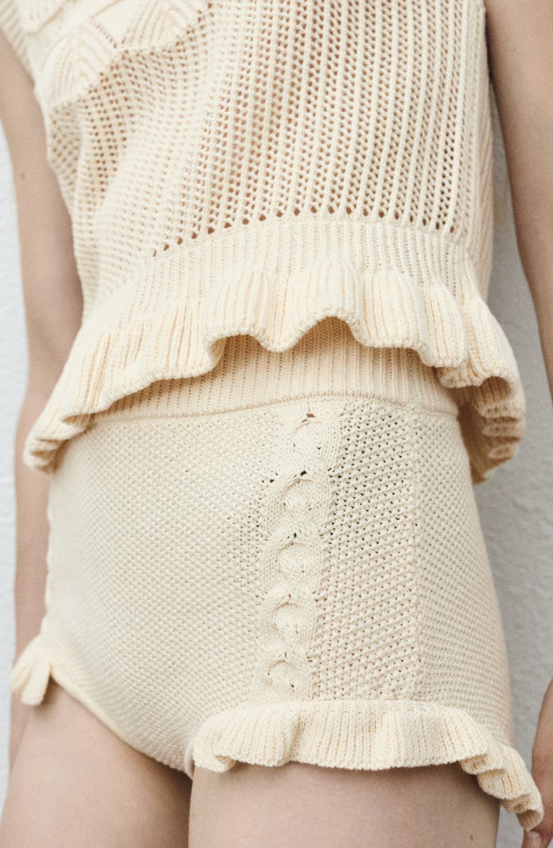 MANGO Ruffle Open Stitch Sweater Vest, Alternate, color, Ecru