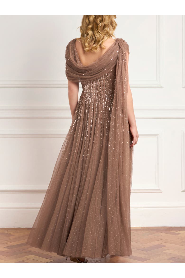 Moonlight Sequin Draped Gown, Alternate, color, Cocoa/Tawny