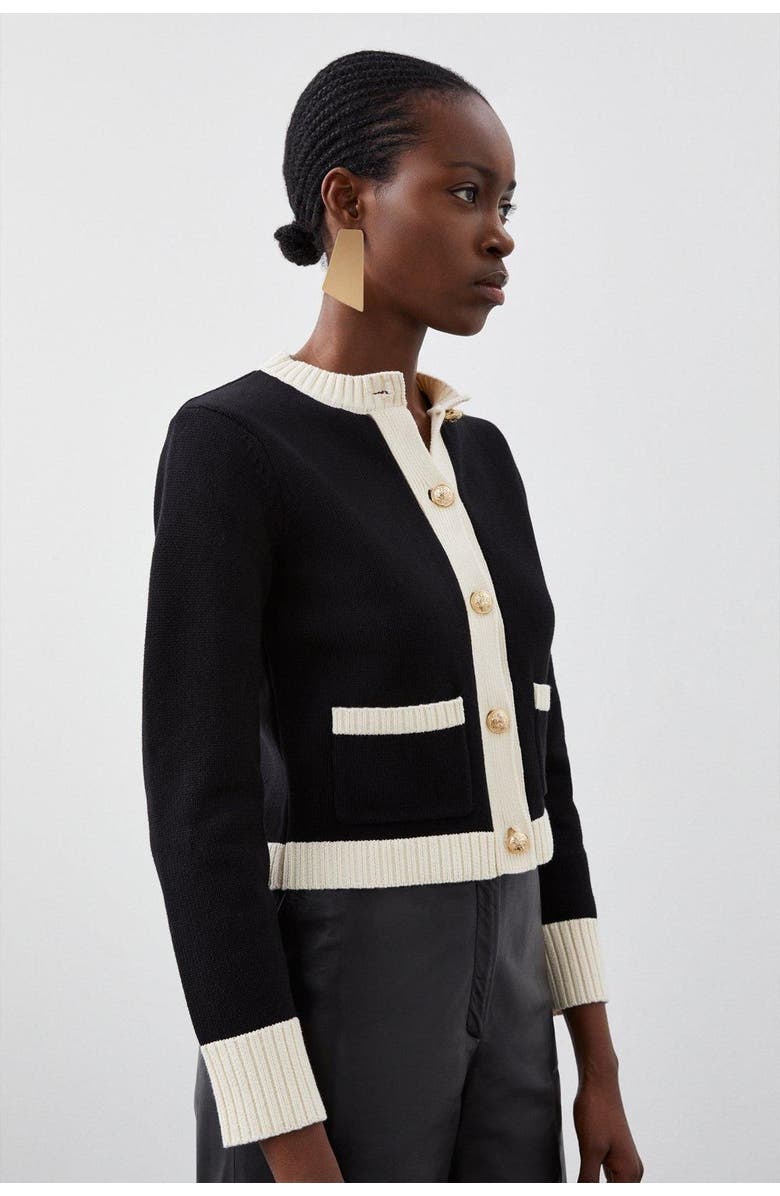 Karen Millen Cotton Cropped Knit Boxy Cardigan, Alternate, color, Mono