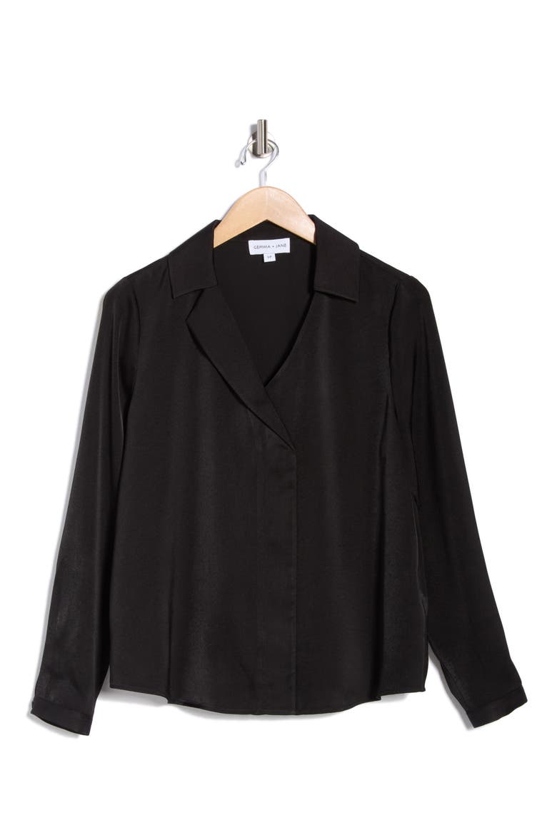 Johnny Collar Long Sleeve Top, Alternate, color, BLACK