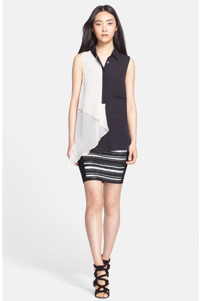 Colorblock Silk Chiffon Blouse, Alternate, color, BLACK/ SWAN