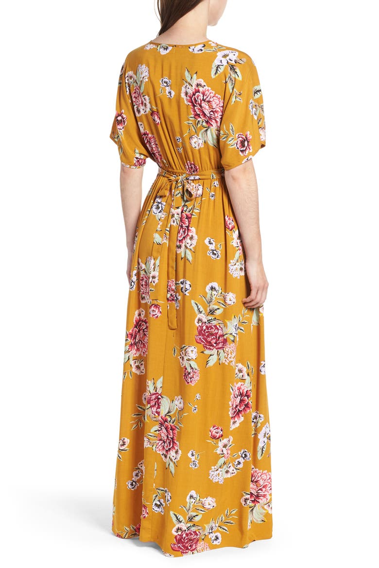 Kimono Sleeve Maxi Dress, Alternate, color, MUSTARD FLORAL