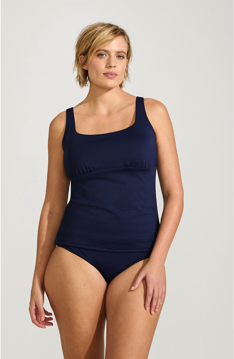 Lands' End Plus Size Chlorine Resistant Square Neck Underwire Tankini Swimsuit Top, Main, color, Deep Sea Navy