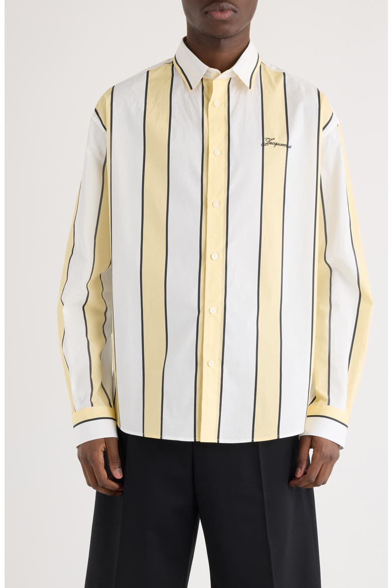 La Chemise Simon Stripe Button-Up Shirt, Main, color, PRINT STRIPES WHITE / YELLOW