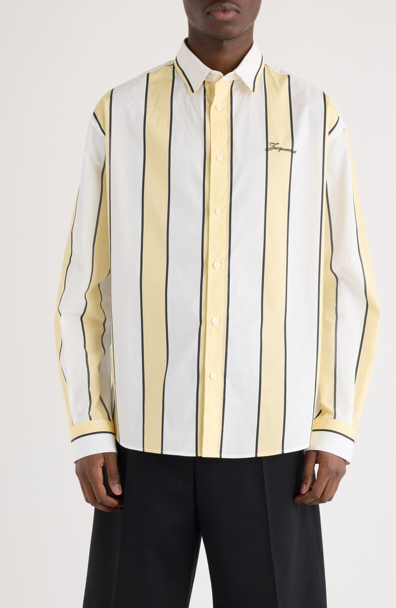 Jacquemus La Chemise Simon Stripe Button-Up Shirt, Main, color, Print Stripes White / Yellow