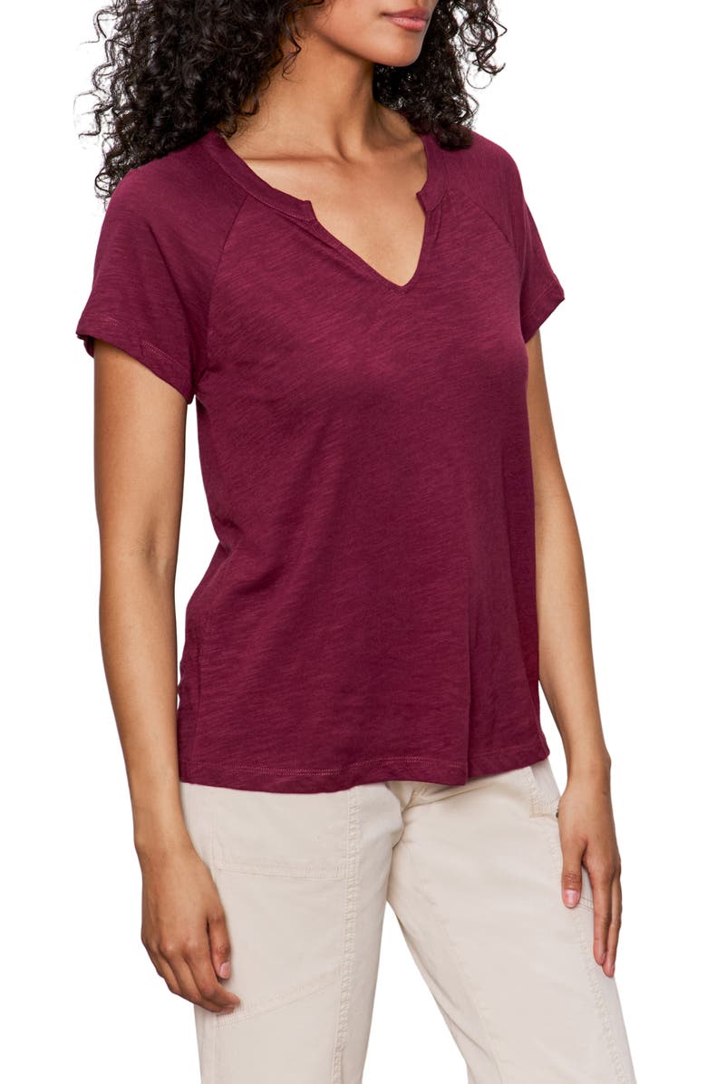 Sanctuary Notch V-Neck Cotton Blend T-Shirt, Alternate, color, Night Berry