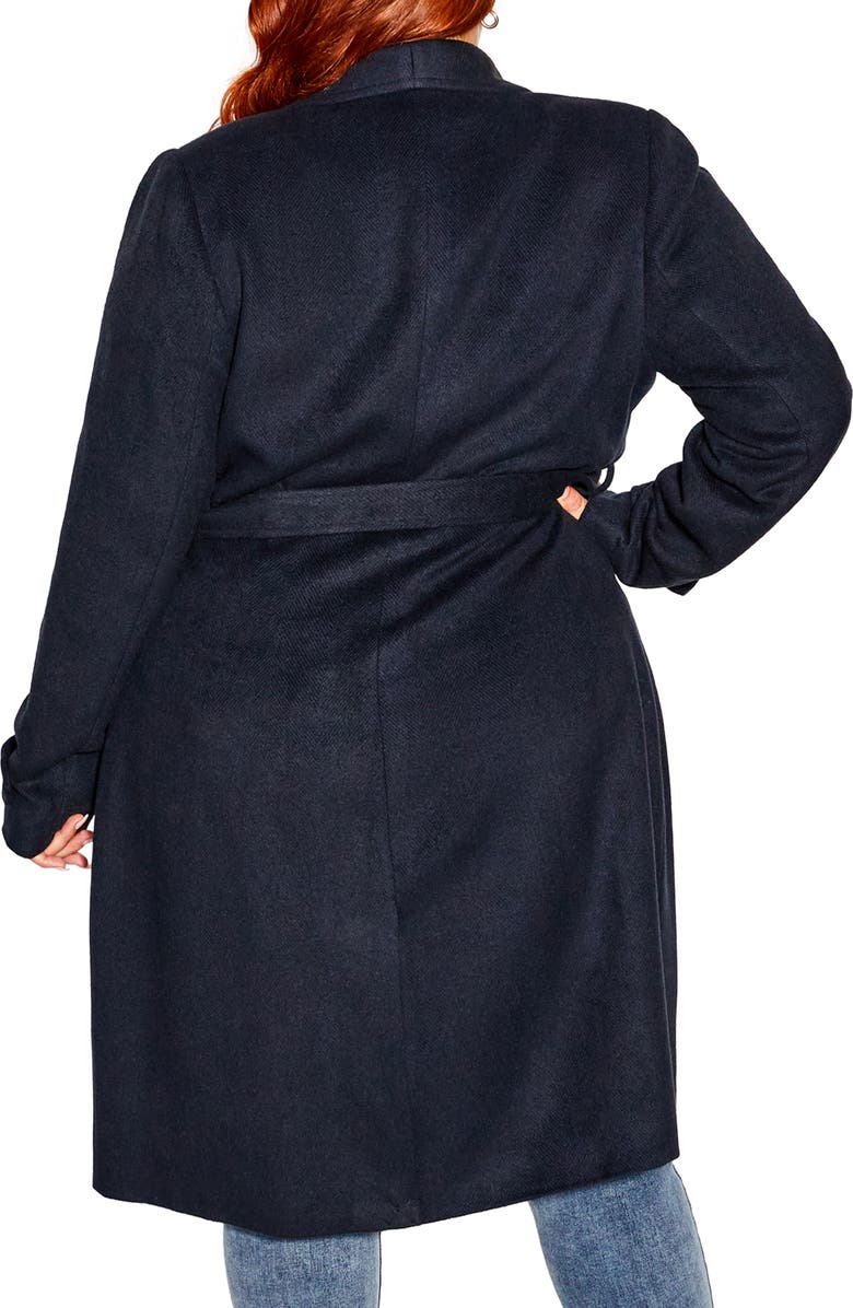 City Chic Isabella Herringbone Tie Waist Coat, Alternate, color, 