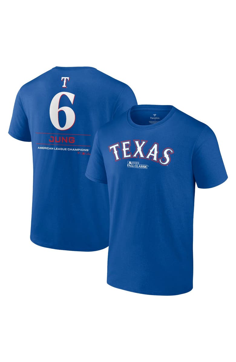 FANATICS Men's Fanatics Branded Josh Jung Royal Texas Rangers 2023 American League Champions Player Name & Number T-Shirt, Main, color,