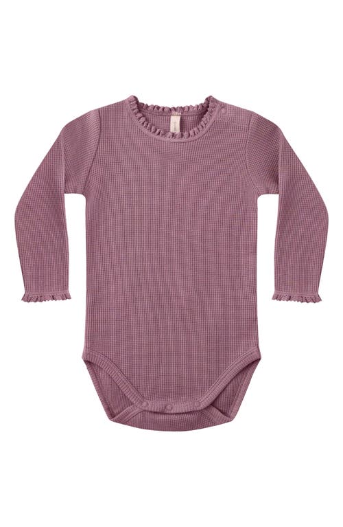 Quincy Mae Waffle Knit Long Sleeve Bodysuit In Purple