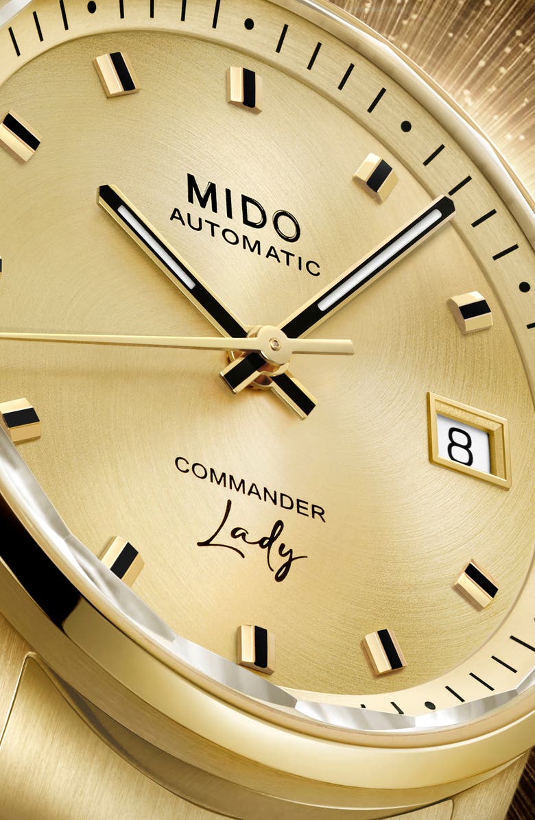 MIDO Commander Lady Automatic Bracelet Watch, 35mm, Alternate, color, Champagne / Golden