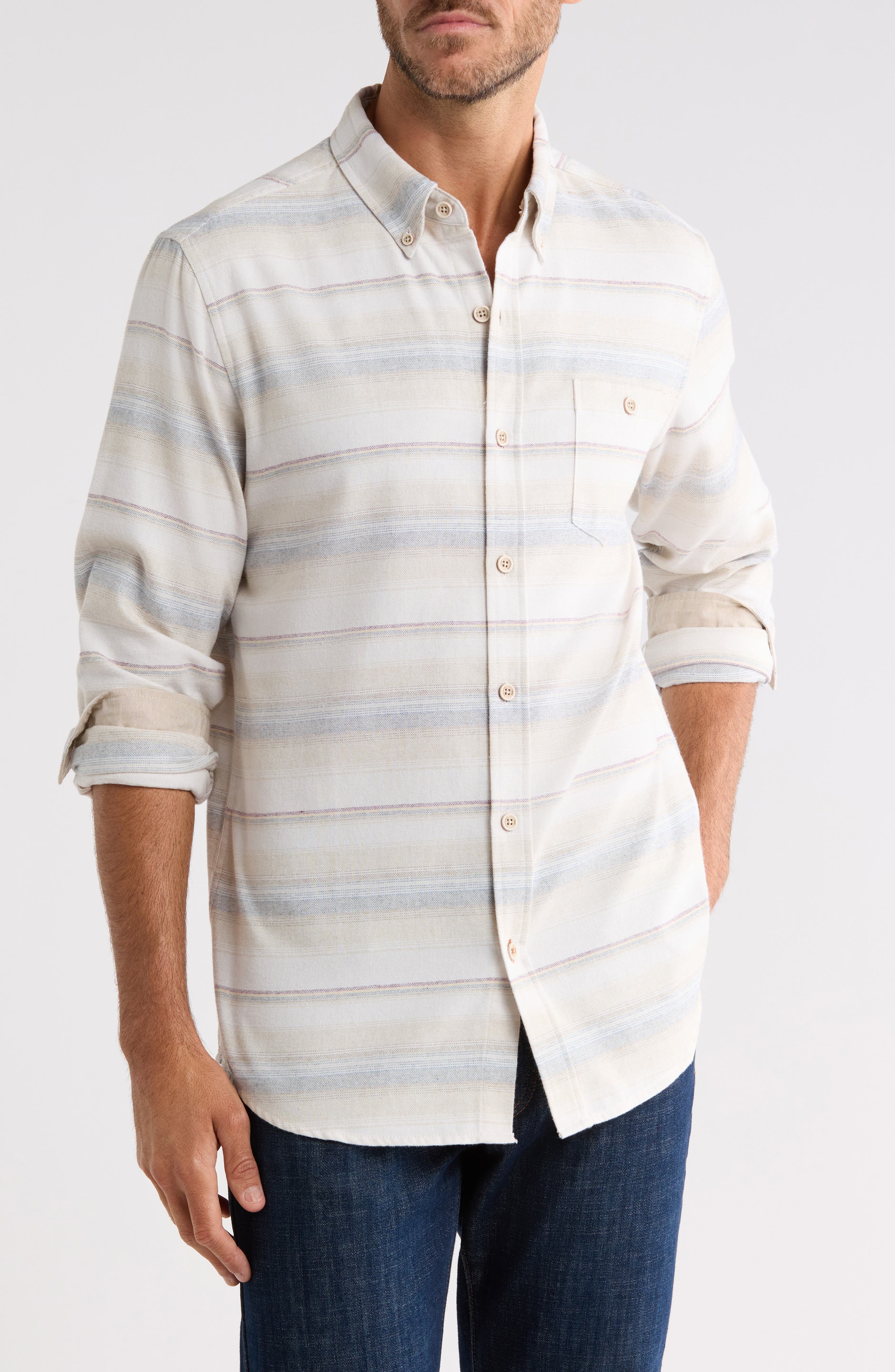End on End Ticking Long Sleeve Button-Down Shirt