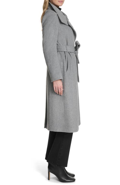 Cole Haan High Neck Slick Wool-blend Belted Coat In Gray