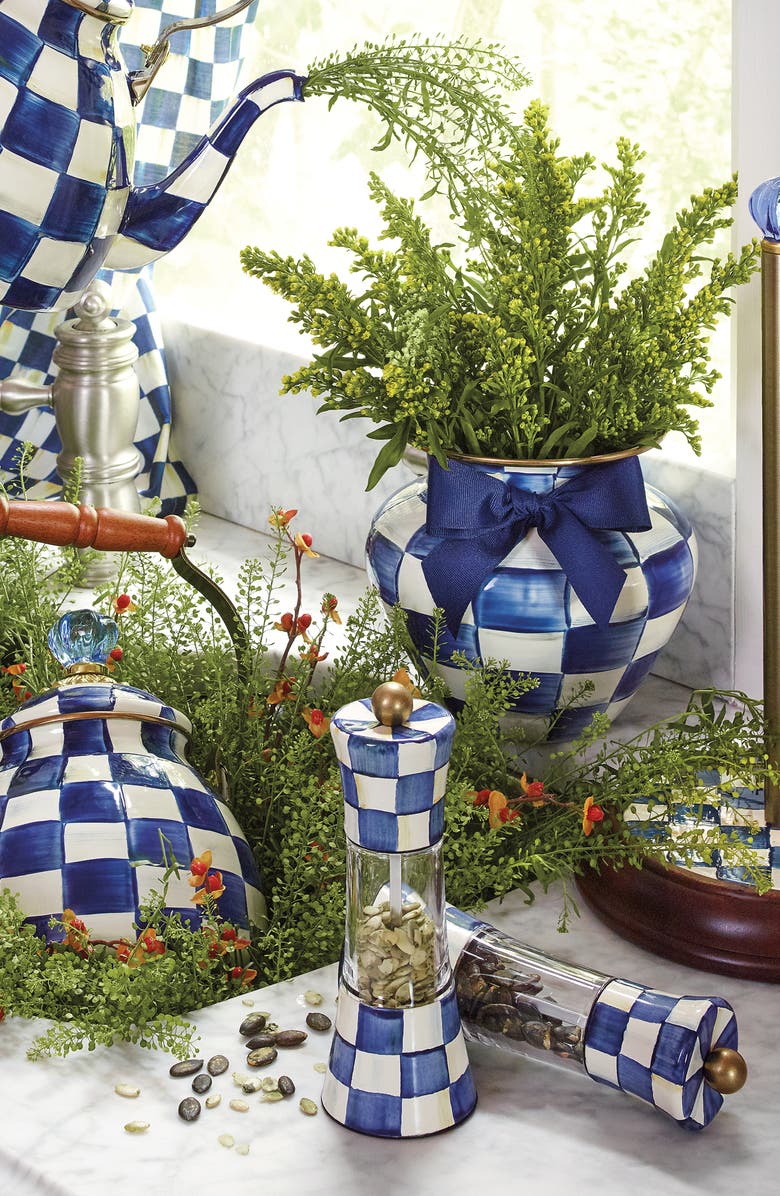 MACKENZIE CHILDS Royal Check Enameled Steel Grinder, Alternate, color, Blue/ White