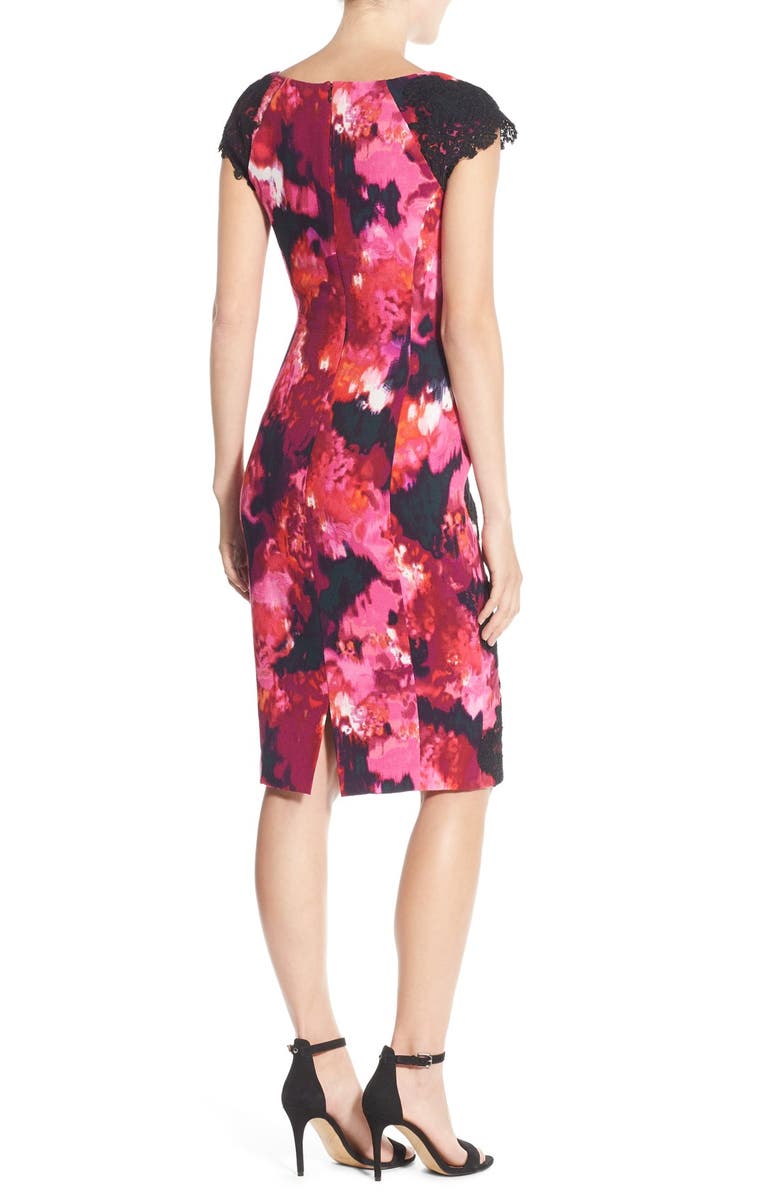 Maggy London Lace & Crepe Sheath Dress, Alternate, color, 