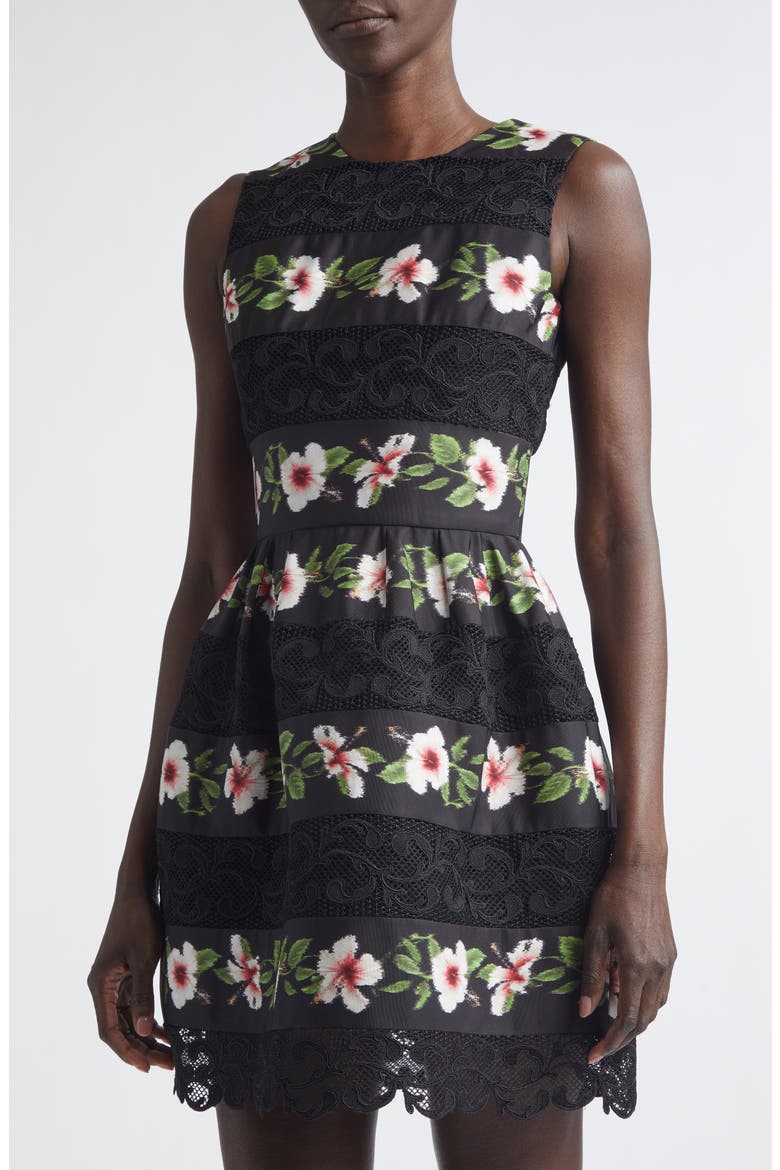 Chiné Hibiscus Stripe Faille Dress, Alternate, color, BLACK