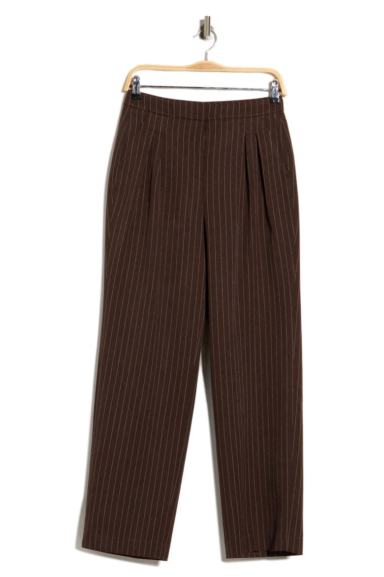 Pinstripe High Waist Pleated Wide Leg Pants, Main, color, JAVA BROWN PINSTRIPE