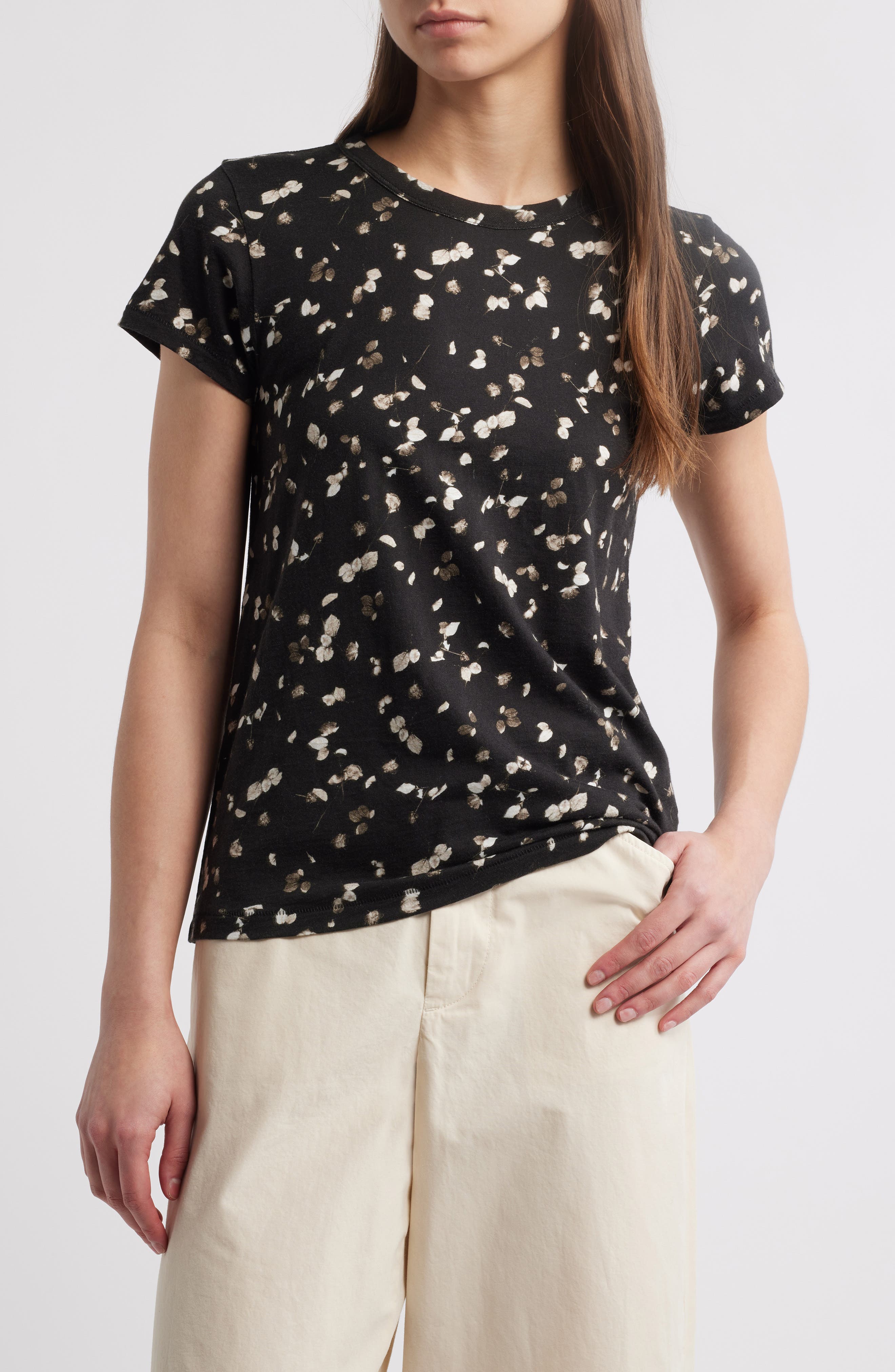 rag & bone Rose Print Cotton T-Shirt
