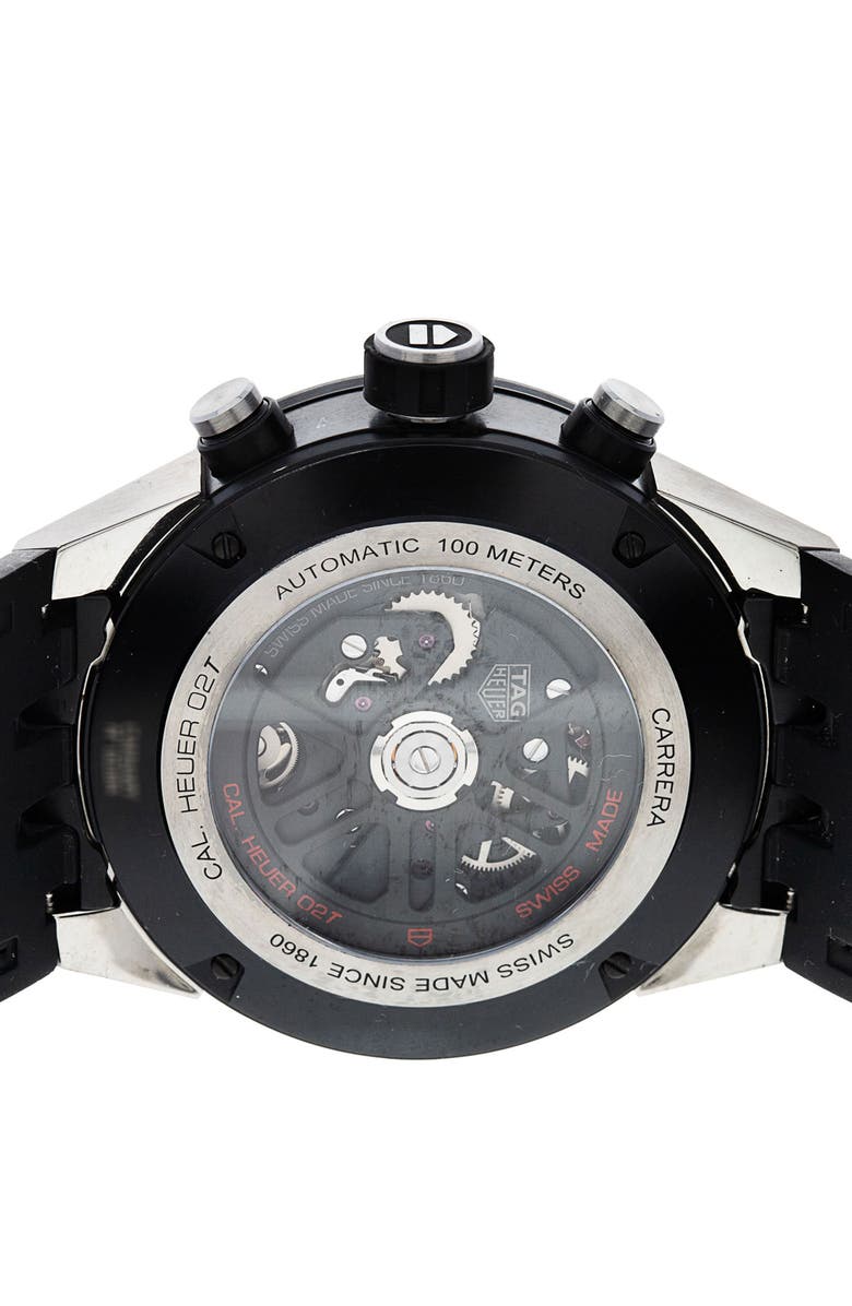 Watchfinder & Co. Tag Heuer Preowned 2016 Carrera CAR5A8Y.FC6377 Chronograph Rubber Strap Watch, 45mm, Alternate, color, Black