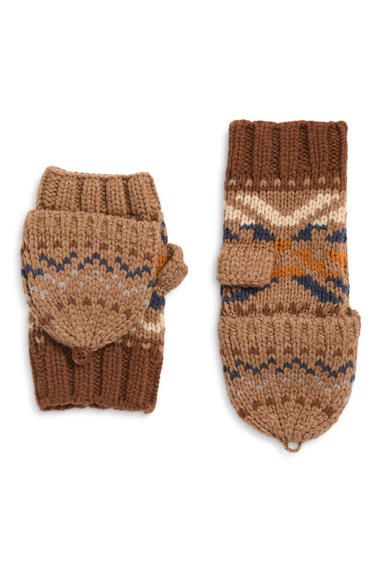 Mountain Fair Isle Convertible Mittens, Main, color, BROWN