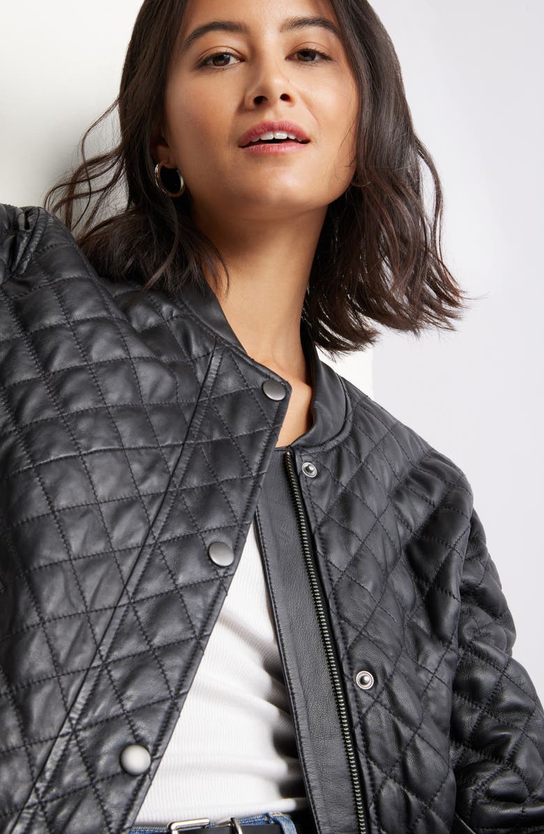 Caslon<sup>®</sup> Quilted Leather Jacket, Alternate, color, Black