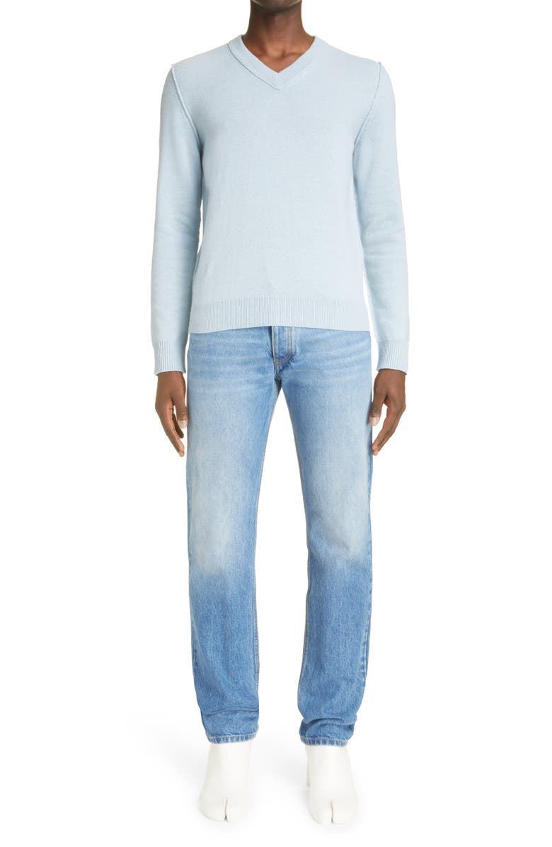 Maison Margiela Reverse Seam V-Neck Cashmere Sweater, Main, color, 
