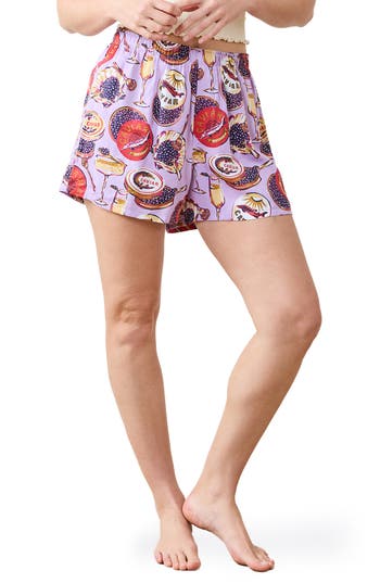 Printfresh Champagne & Caviar Satin Pajama Boxers In Lavender