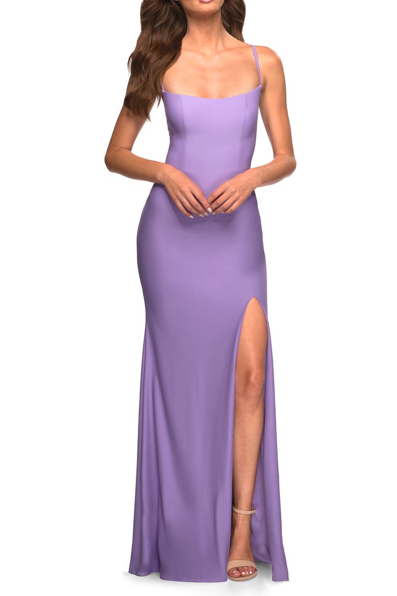 Long Prom Dress in Luxurious Jersey with Slit, Alternate, color, PERIWINKLE