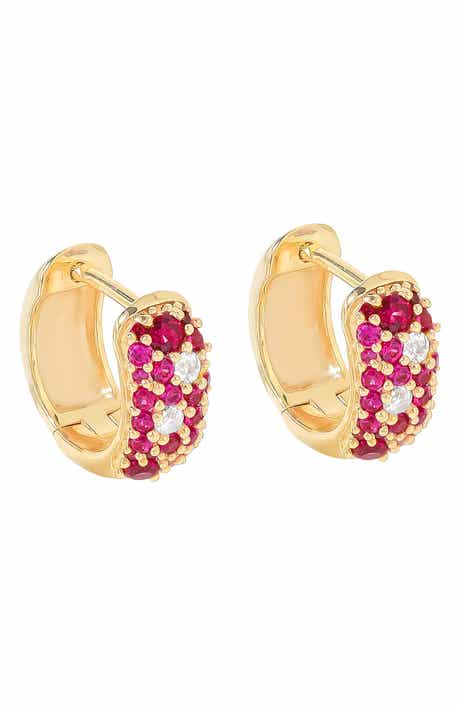 Lab Created Ruby Huggie Hoop Earrings