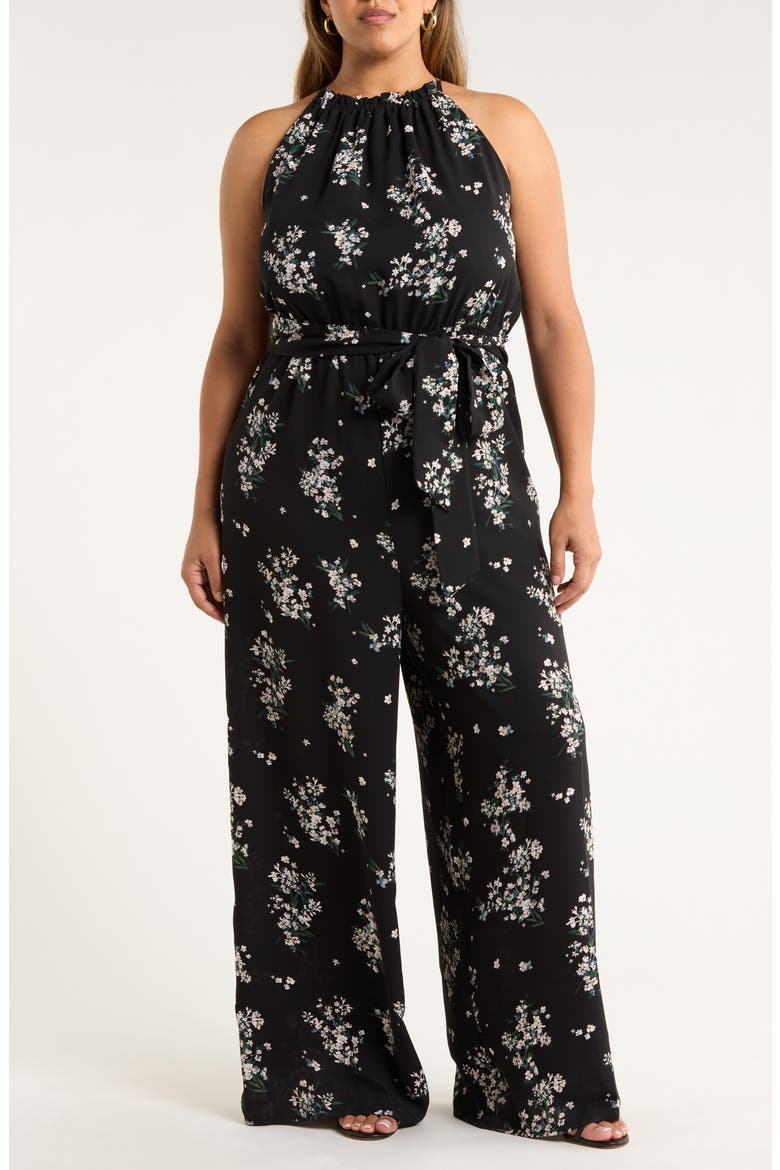 Magnol Floral Print Sleeveless Jumpsuit, Main, color, BLACK-PINK