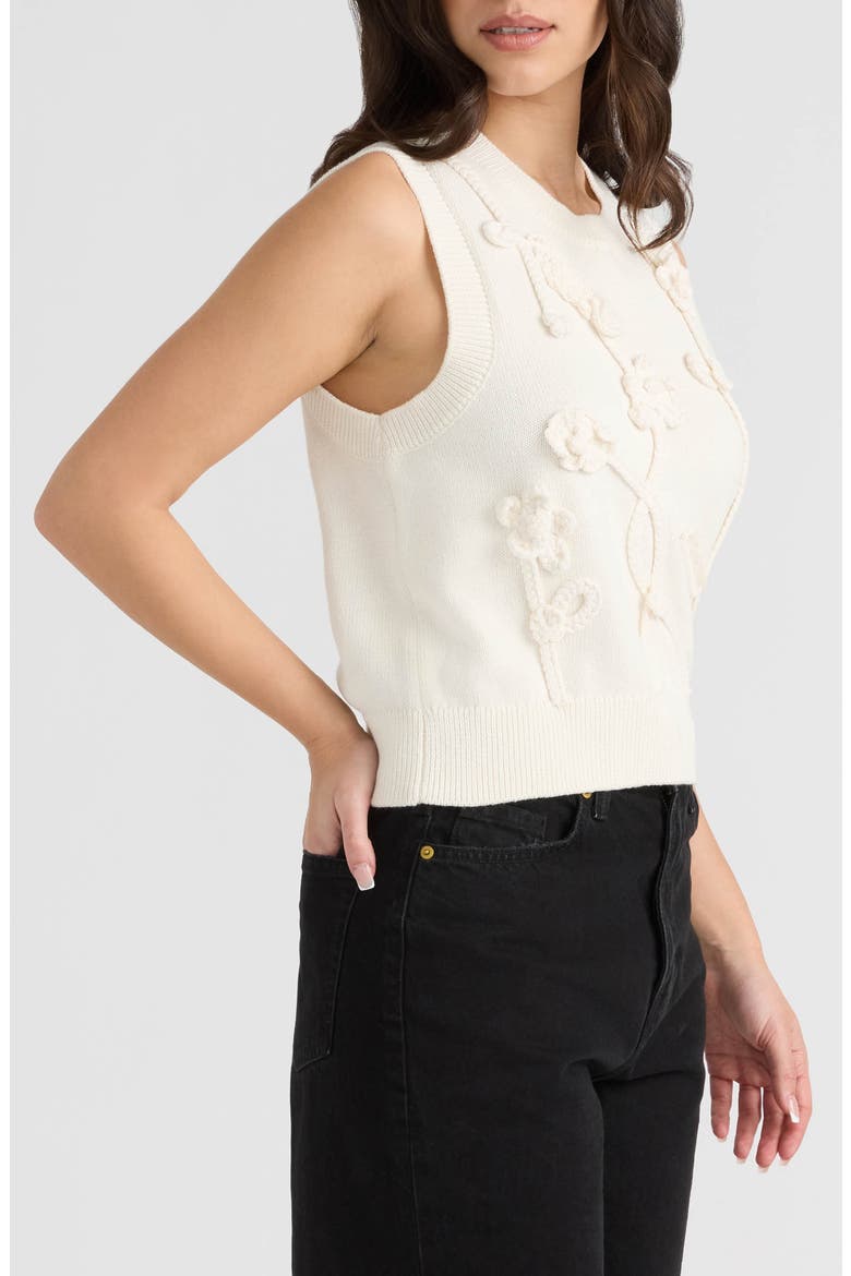 Sleeveless Floral Appliqué Sweater, Alternate, color, MARSHMALLOW