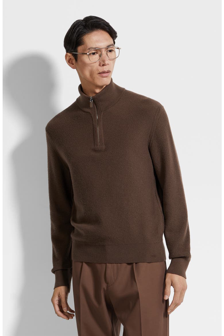 Oasi Cashmere Jacquard Quarter Zip Sweater, Alternate, color, BROWN