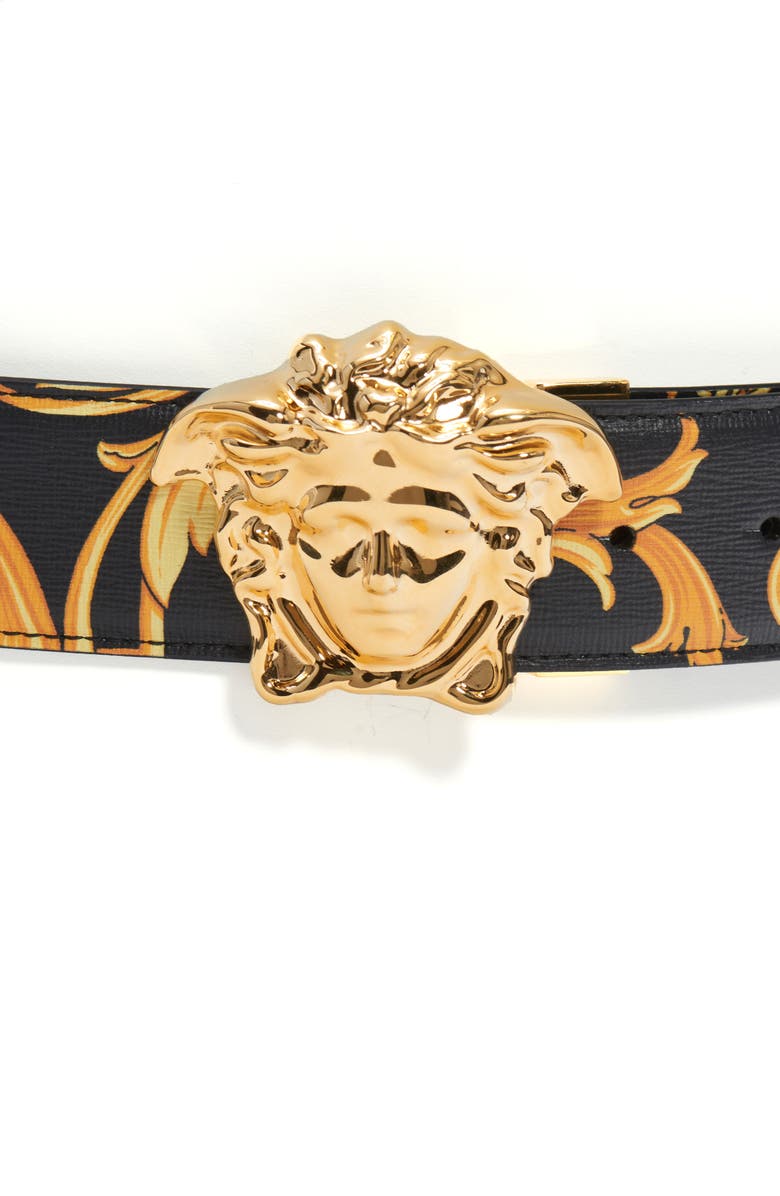 Versace Barocco Medusa Head Buckle Reversible Leather Belt, Alternate, color,