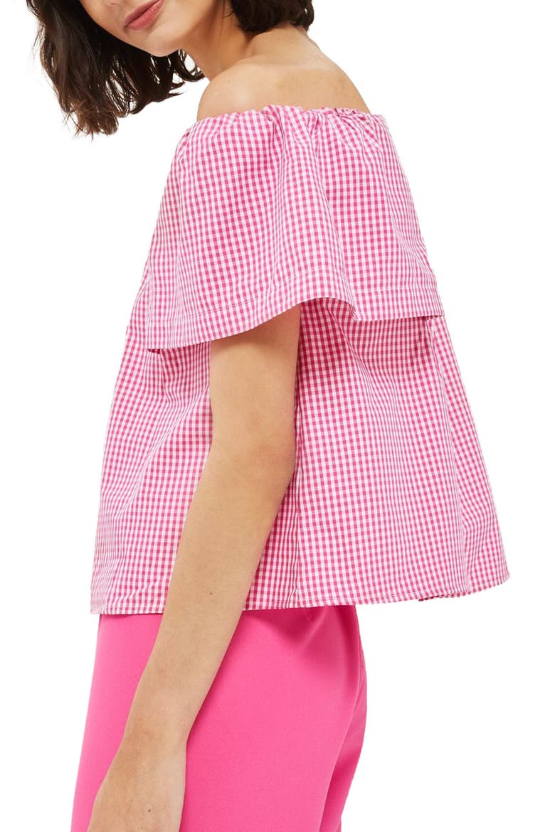 Maggie Bardot Gingham Top, Alternate, color, PINK MULTI