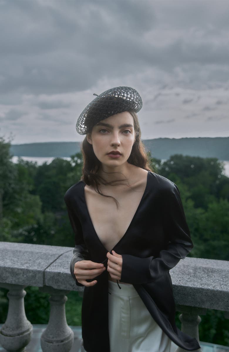 Gigi Burris Millinery Coco Woven Straw Beret, Alternate, color, Black