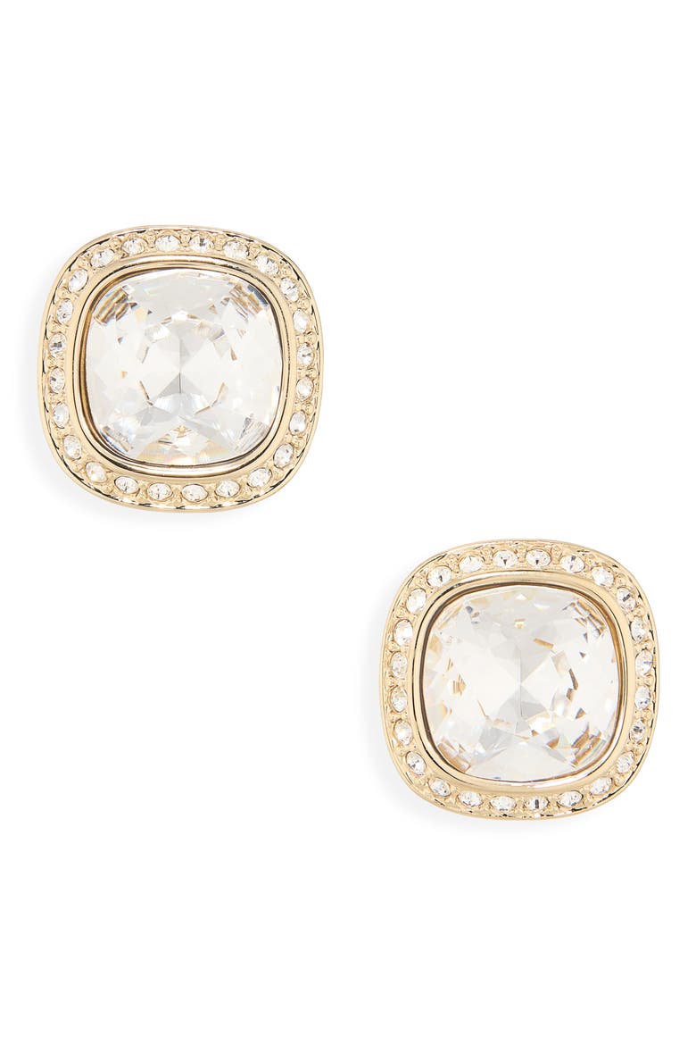 Unape Cushion Crystal Stud Earrings, Main, color, CRYSTAL/ GOLD