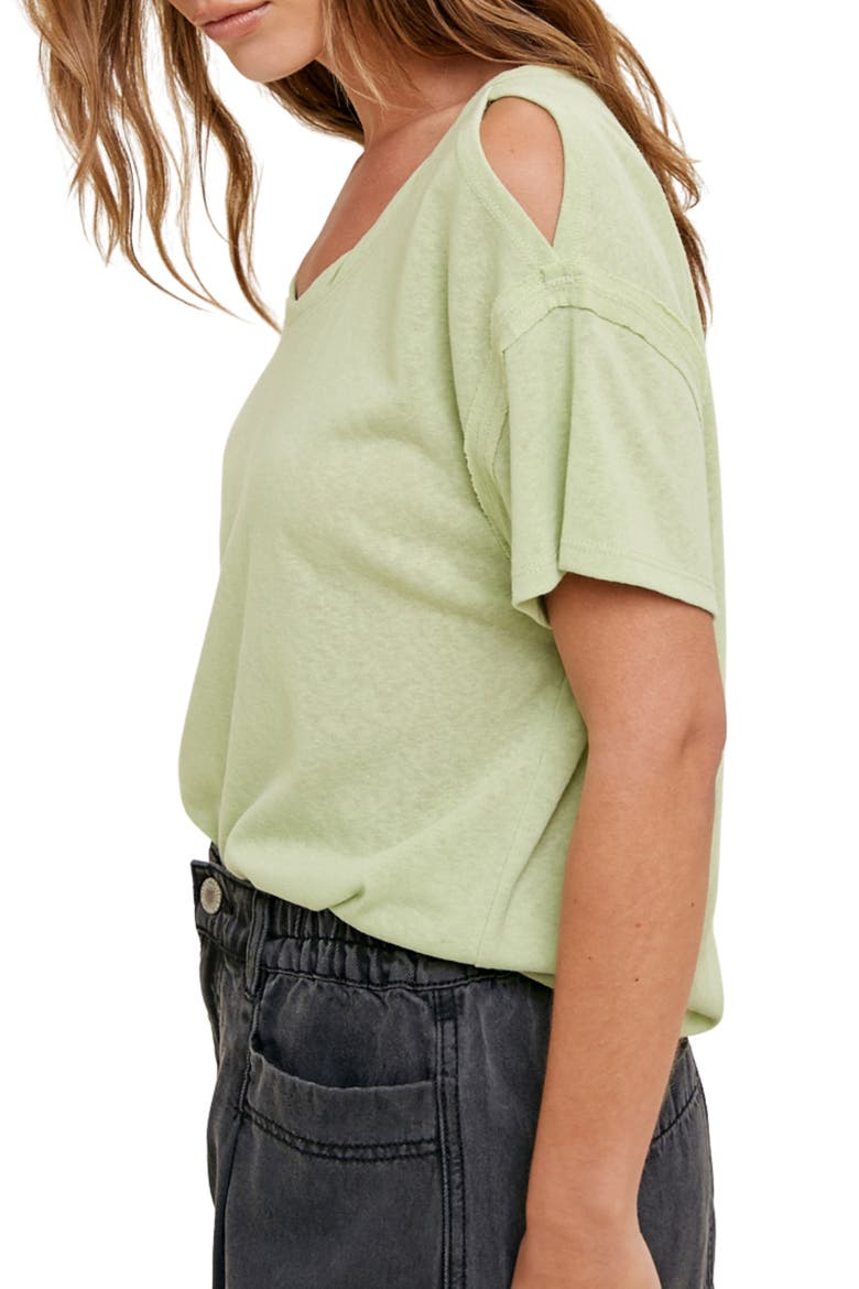 Shoulder Cutout Slub Knit T-Shirt, Alternate, color, MINT