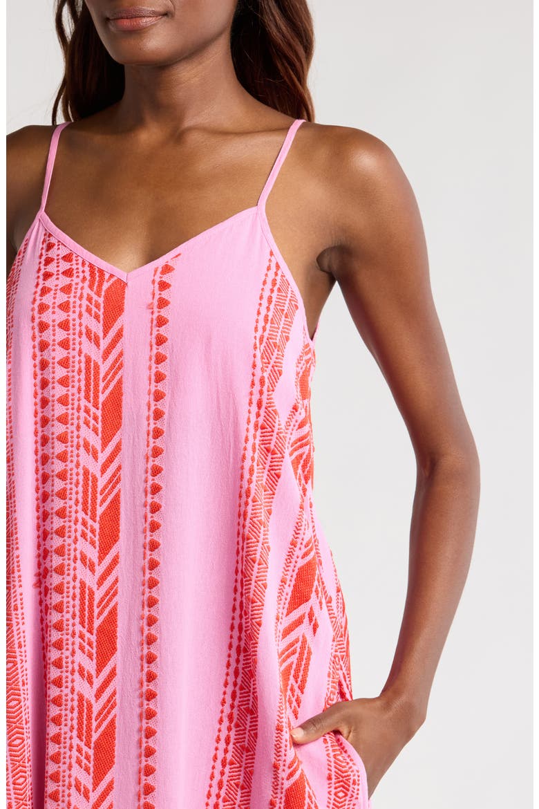 Embroidered Tiered Cotton Blend Cover-Up Maxi Dress, Alternate, color, RED TWO TONE