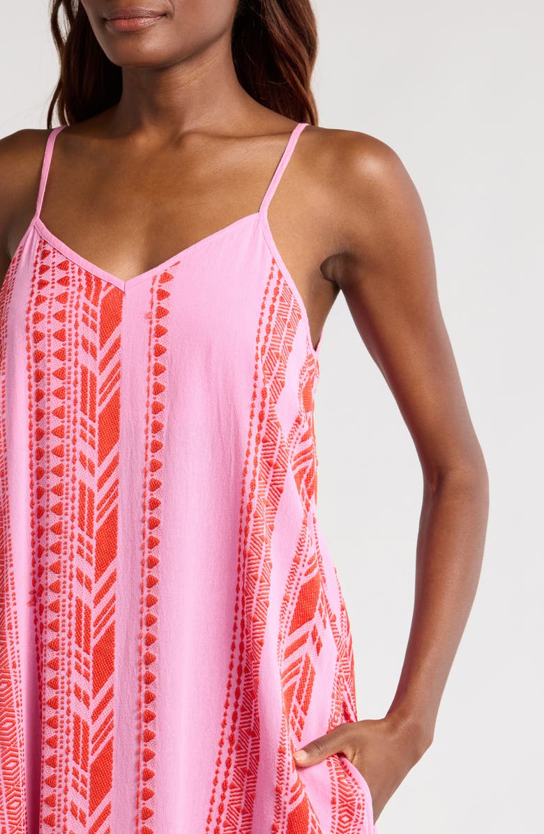 Elan Embroidered Tiered Cotton Blend Cover-Up Maxi Dress, Alternate, color, Red Two Tone