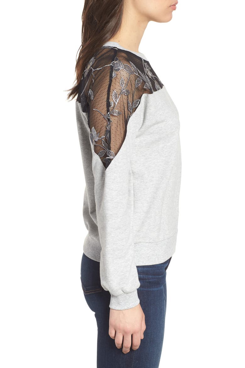 Embroidered Swiss Dot Panel Sweatshirt, Alternate, color, GREY HEATHER