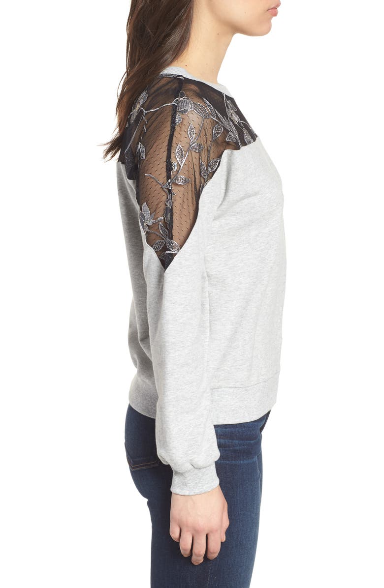 Vince Camuto Embroidered Swiss Dot Panel Sweatshirt, Alternate, color,