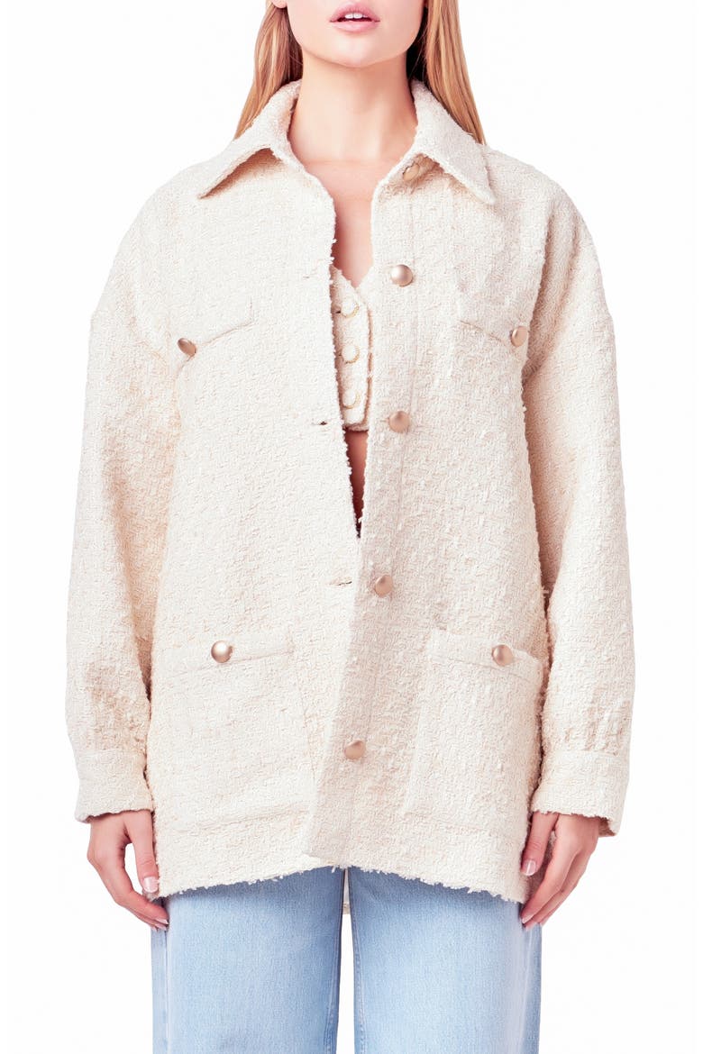 Tweed Button-Up Shirt Jacket, Alternate, color, IVORY
