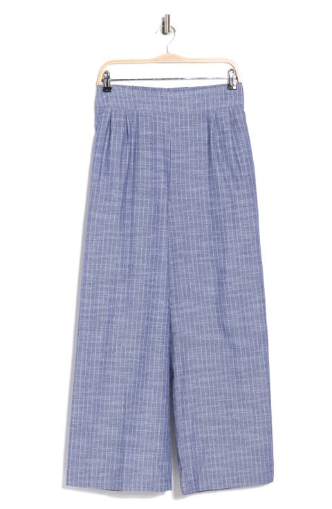 Stripe Cotton & Linen Wide Leg Pants (Plus)