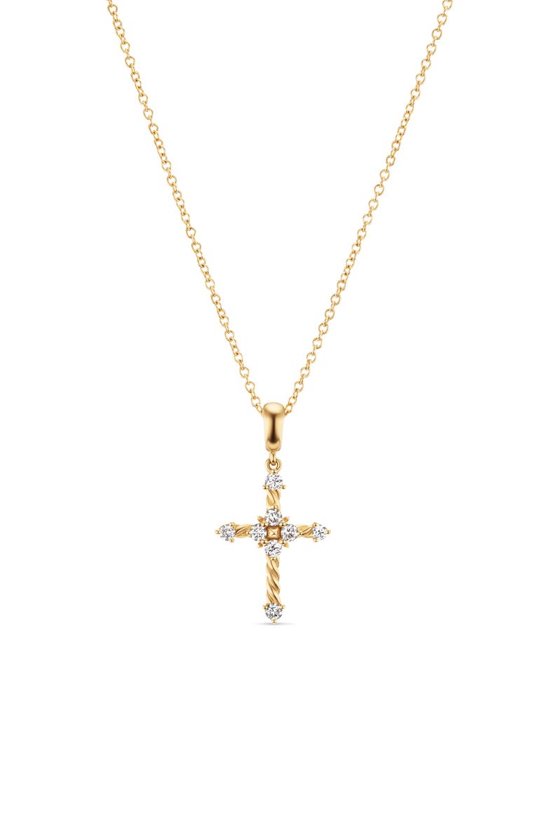 Petite Modern Renaissance Cross Pendant Necklace in 18K Yellow Gold with Diamonds, Main, color, 18K GOLD
